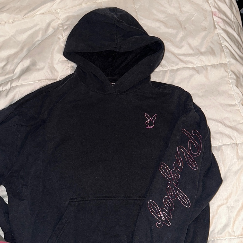 Playboy By Pacsun Pink Rhinestone Hoodie Comfy Size Small